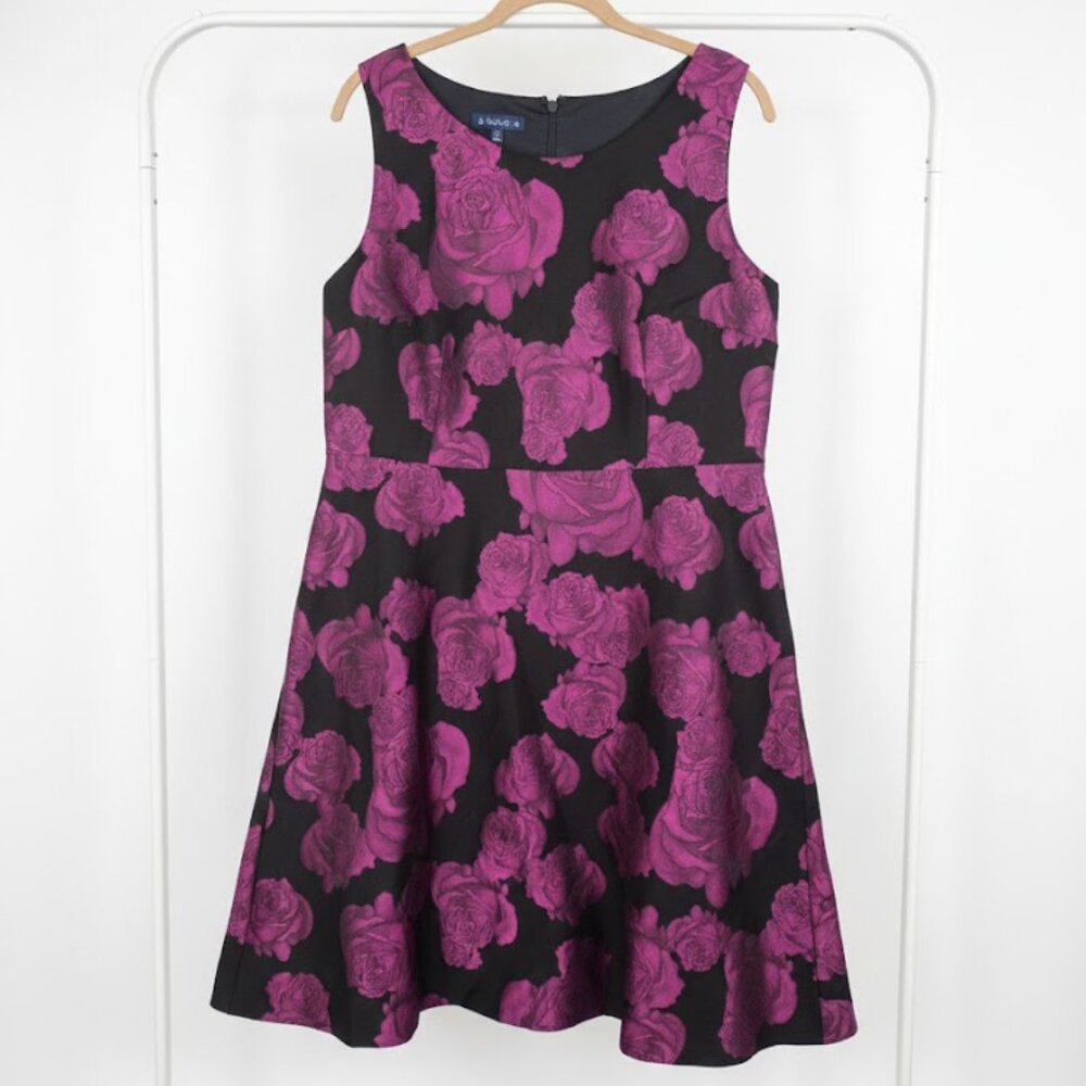 RSVP by Talbots Black Purple Roses A-line Dress Size 16